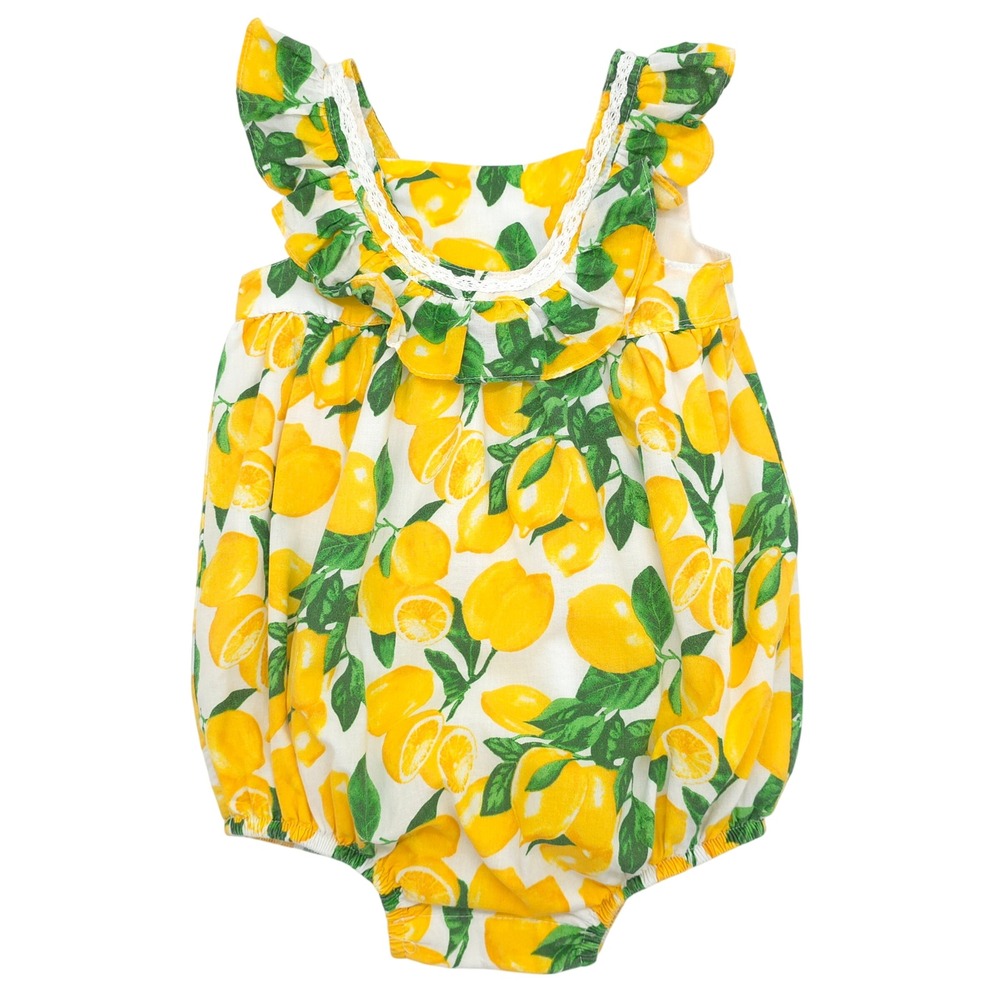 Cynthia Rowley Girls Lemon Print Bubble Romper Ruffle Toddler Girl 24M